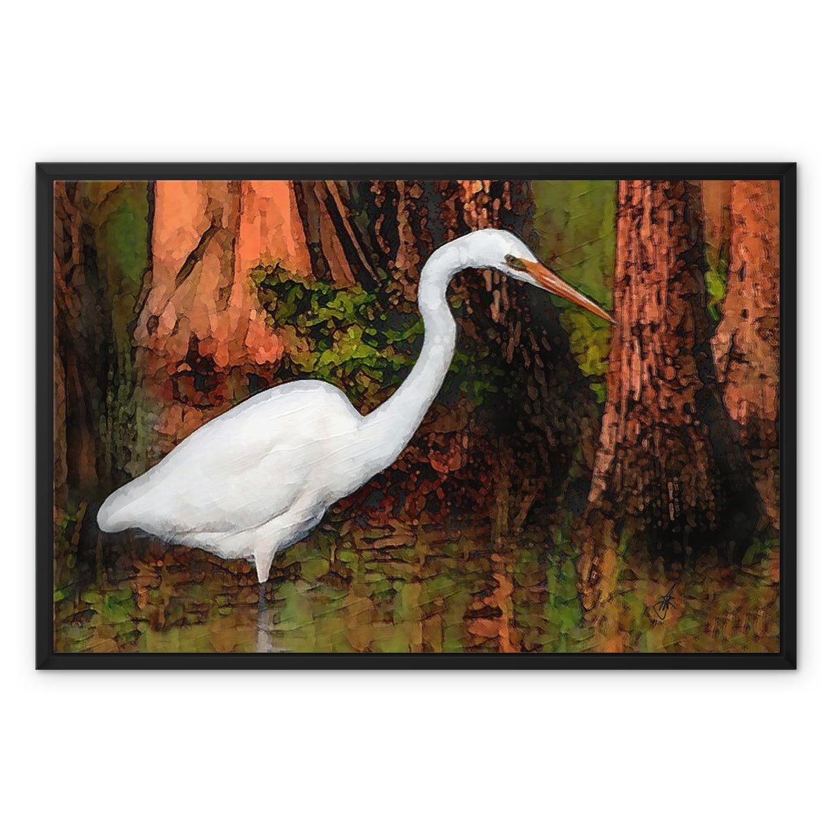 "Cypress Heron" Framed Canvas