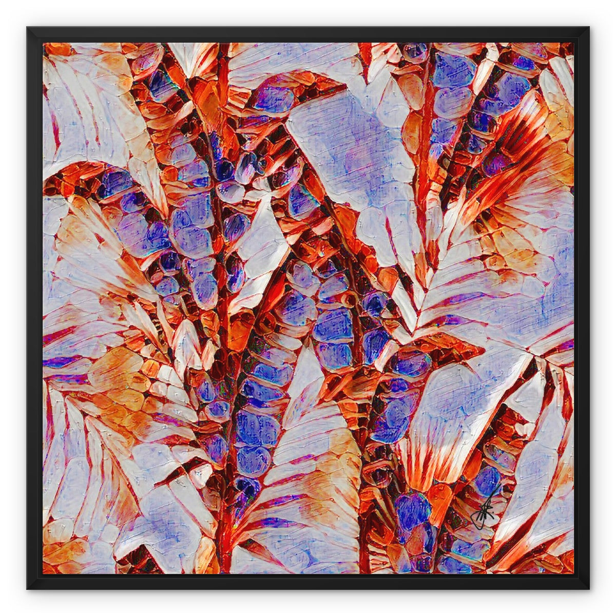 "Blue Ferns" Framed Canvas